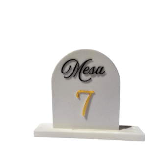 Identificador de Mesa 3D – Modelo Minimalista Blanco y Dorado (Boda)